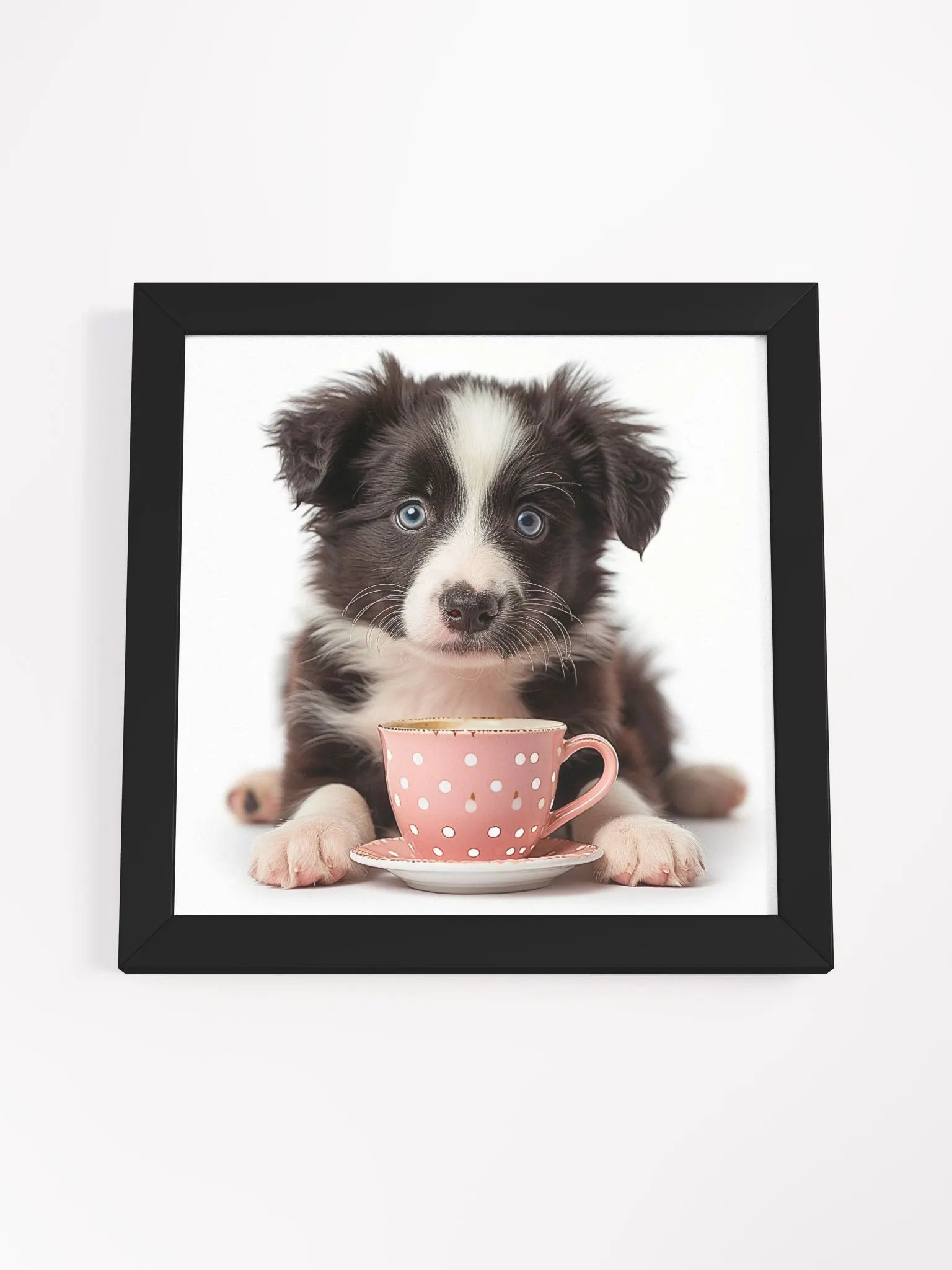 Coffee Lover Cute Australian Shepard Puppy Framed Wall Art product image (6)