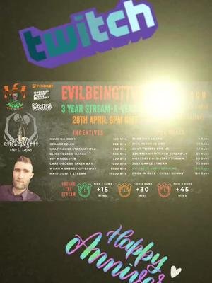 3 year anniversary stream tonight at 6pm#twitchstreamer #deadbydaylight #pulsoid #evilbeingttv 