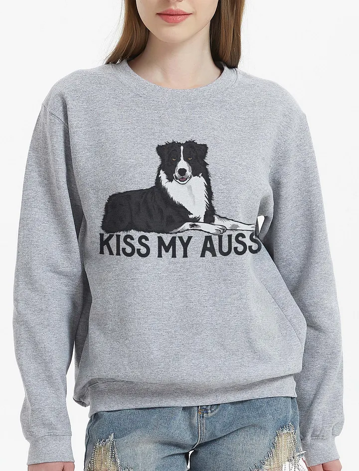 Kiss My Auss | Funny Sweatshirt for Australian Shepherd (Black and White) Dog Owners product image (21)