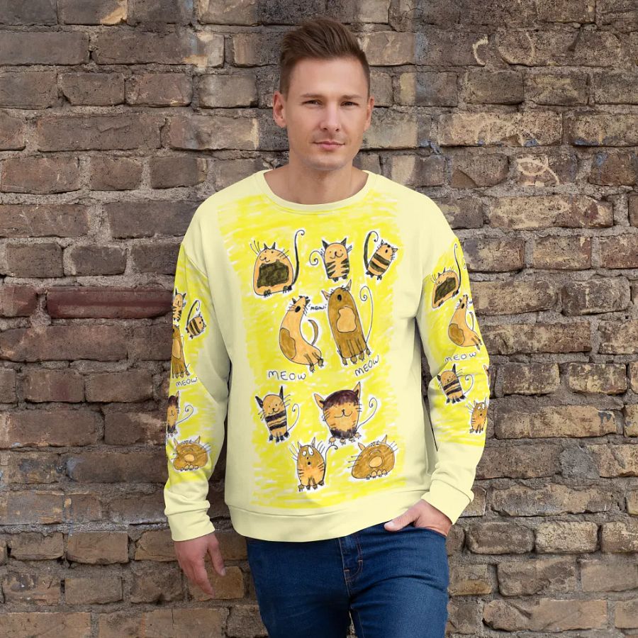 Abstract Doodle Cats Unisex All Over Print Sweatshirt product image (2)