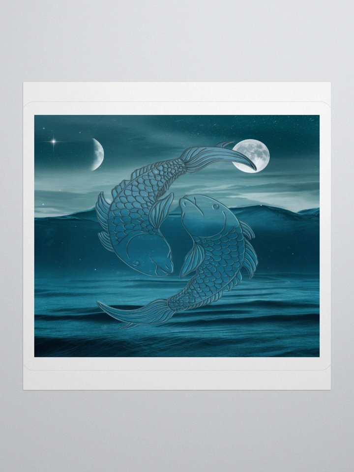 Exclusive Pisces Zodiac Sticker: Celestial Fish in Moonlit Seascape - Perfect for Cars, Laptops, and Astrology Lovers! product image (2)