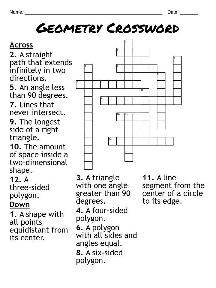 Printable Geometry Crossword Puzzle product image (1)