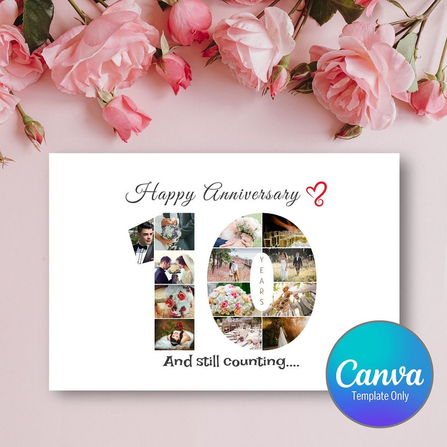 10 Year Anniversary Photo Card Editable Canva Template product image (1)