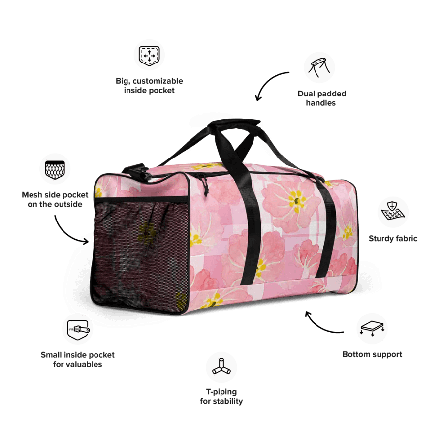 Pink Hibiscus Gingham Duffle Bag product image (3)