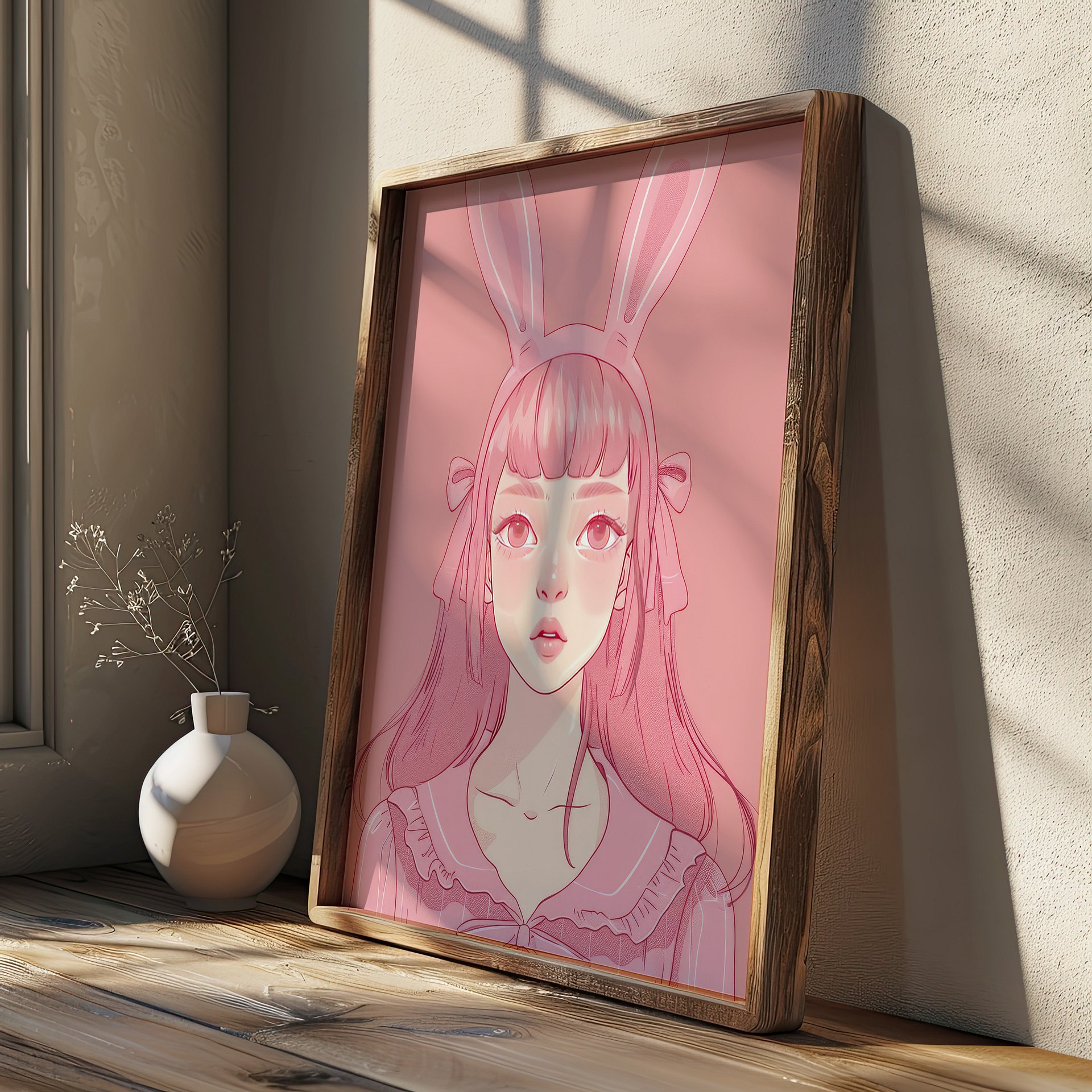 Pink Rabbit Girl Coquette Art Print product image (24)