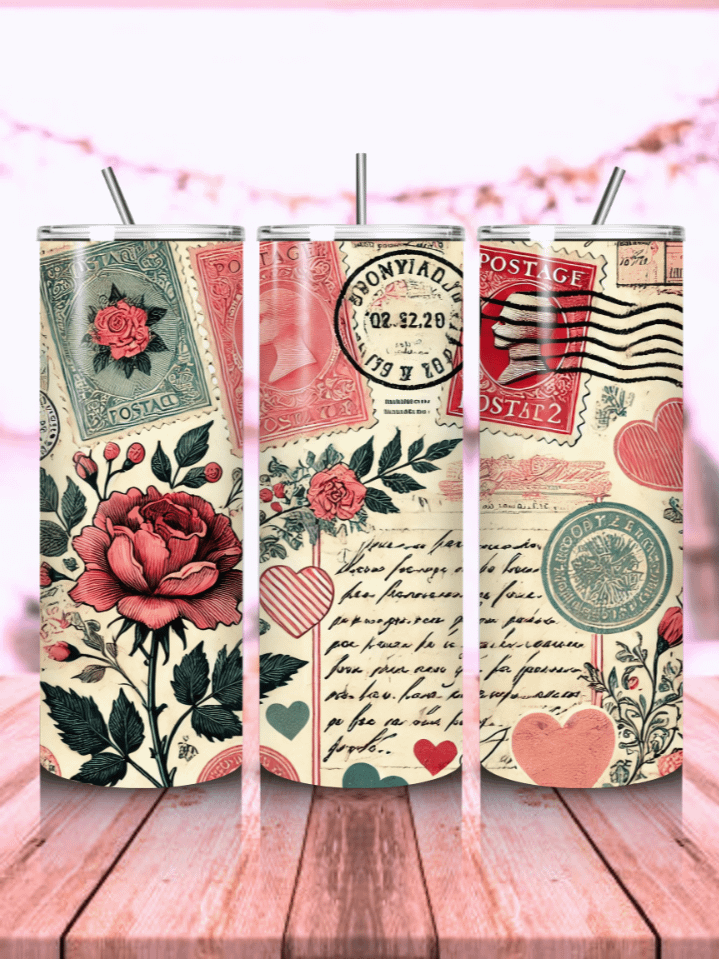 Love Letters Valentine 20 oz Skinny Tumbler Wrap – sublimation PNG template, instant digital download for custom tumblers product image (1)