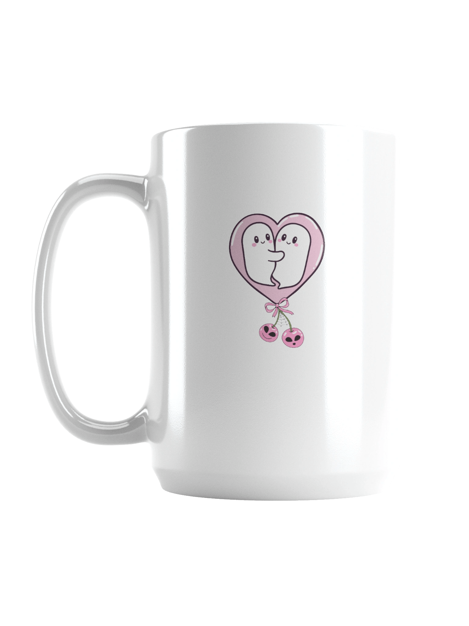 Cute Ghosts in Love Mug – Pink Heart & Cherries product image (1)