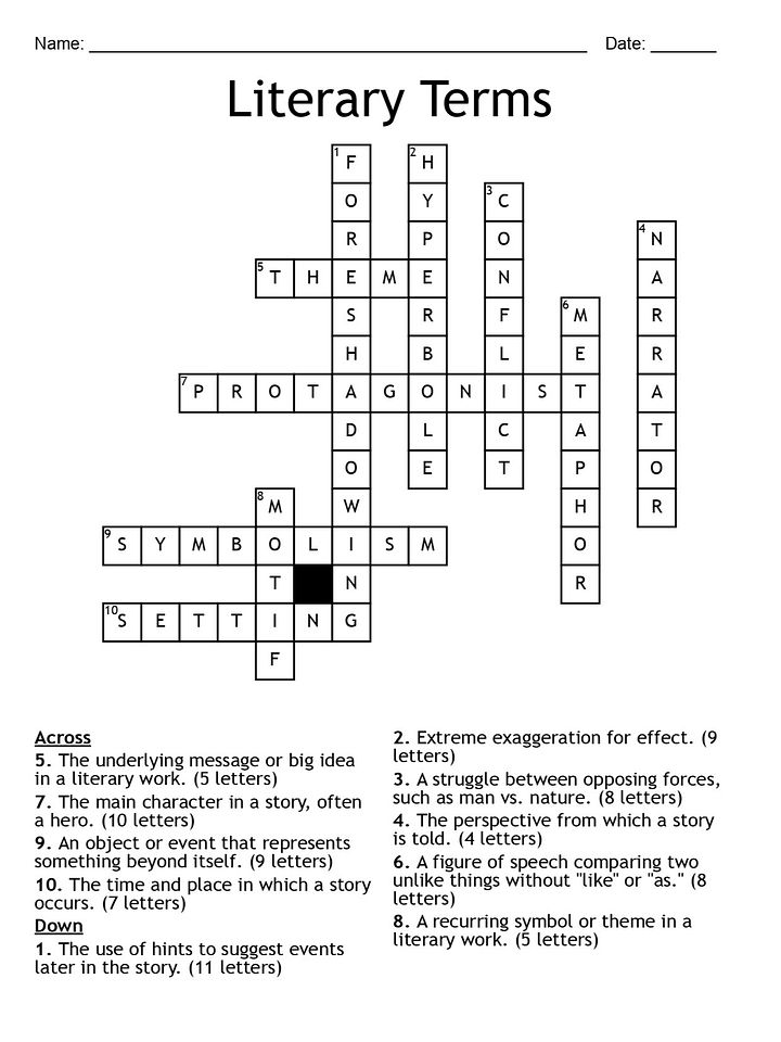 Printable Literary Terms Crossword Puzzle – Key Vocabulary Practice! product image (2)