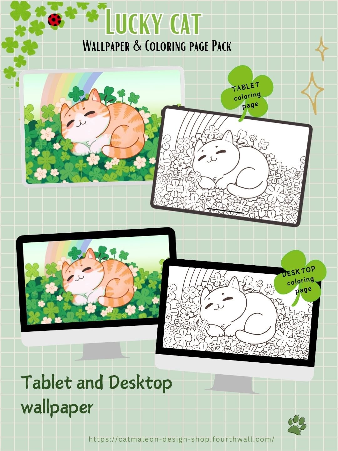 Lucky cat - St. Patrick Wallpaper set | Digital Download product image (3)