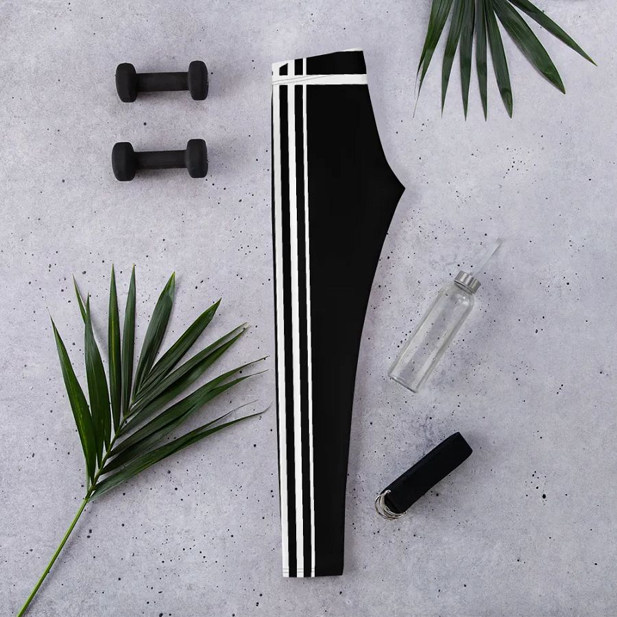 Black and White Stripes/All-Over Print Leggings by Sublicolor product image (2)
