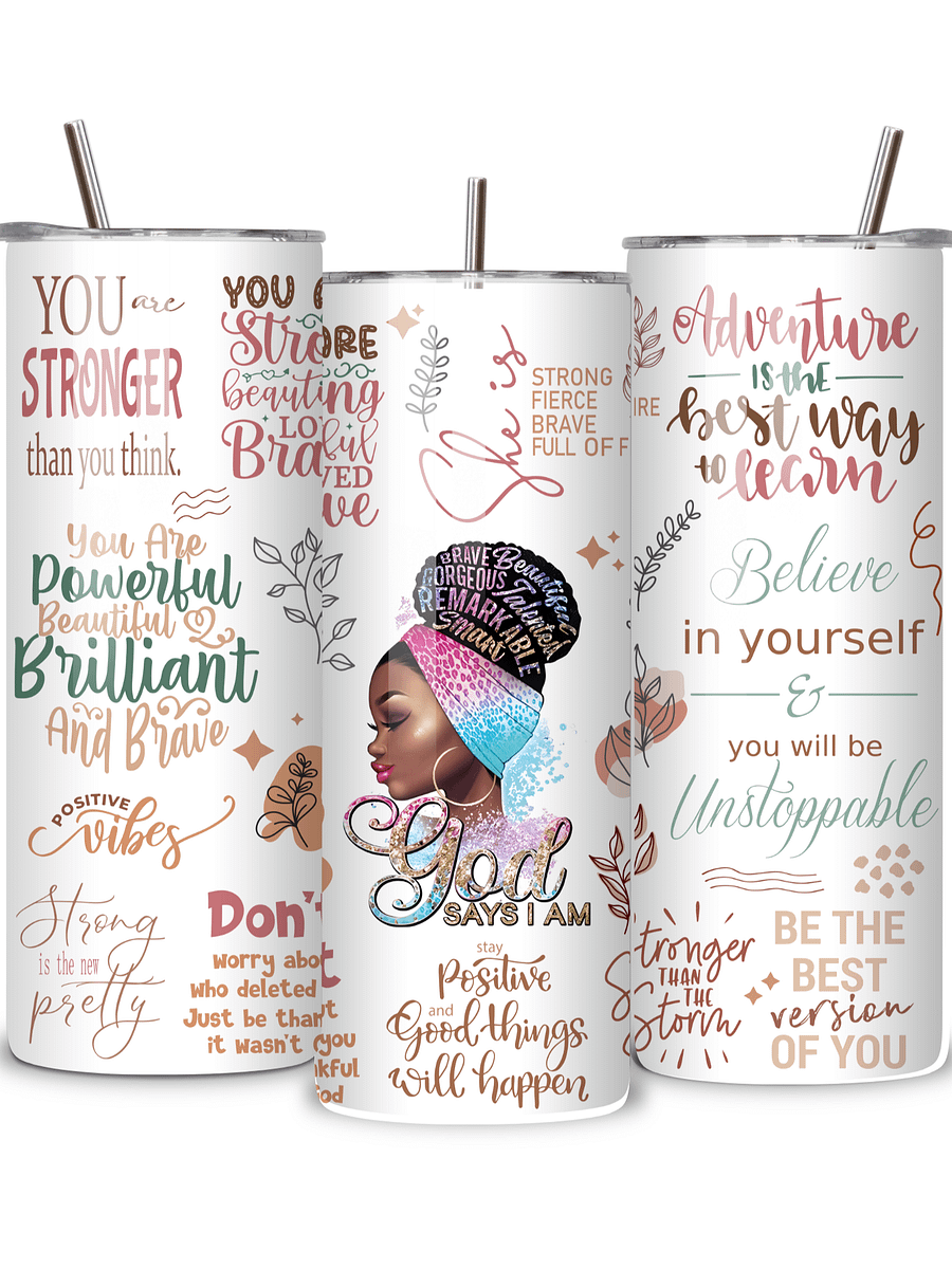Inspirational 20oz Skinny Tumbler with Metal Straw – Motivational Quotes and Empowering Design, Double-Walled Insulated Stainless Steel Tumbler for Hot & Cold Drinks, Gift for Black Women product image (2)