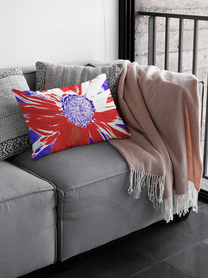 Navy, Red and White Daisy on Navy Abstract Background Throw Pillow product image (1)