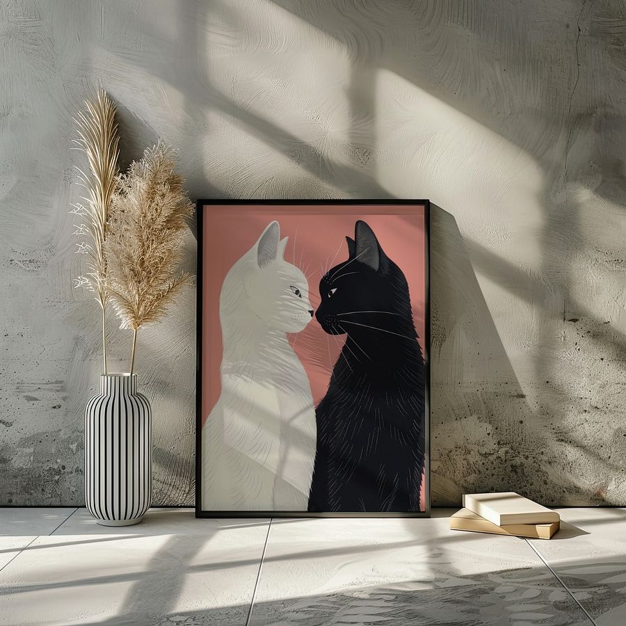 Lover Cats ~ Yin& Yang Valentine Felines Pastel Pink Art Print product image (24)