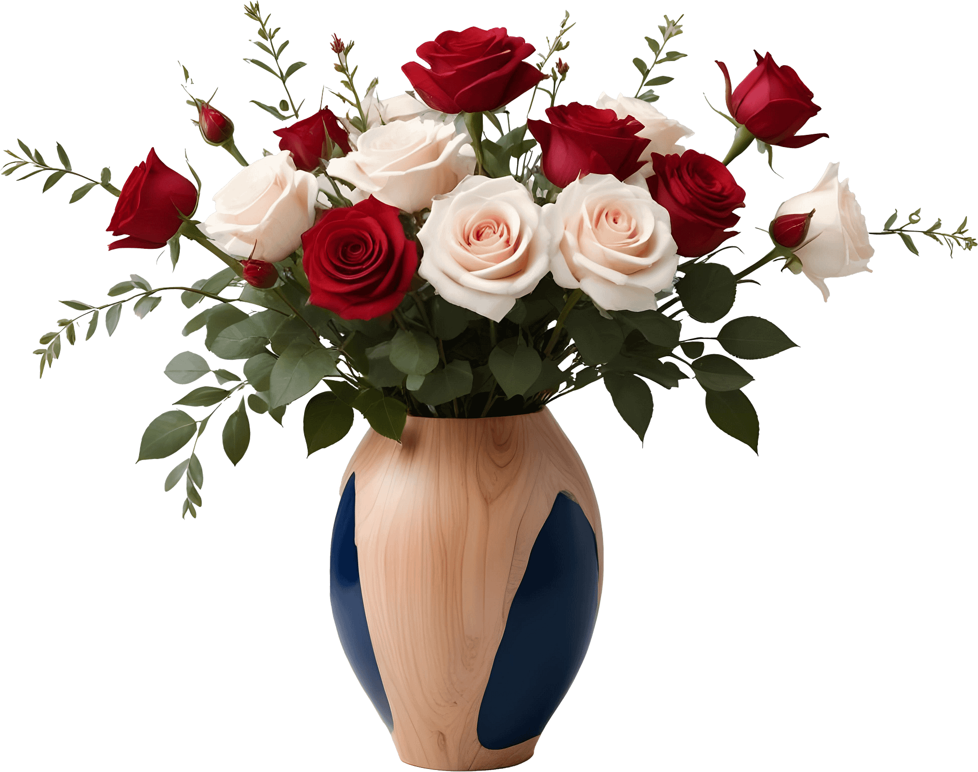Timeless Elegance – Navy and Wood Rose Vase PNG product image (1)