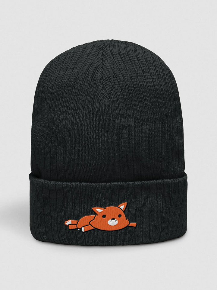Embroidered Fox Plush Ribbed Knit Beanie (Black Outline) product image (1)