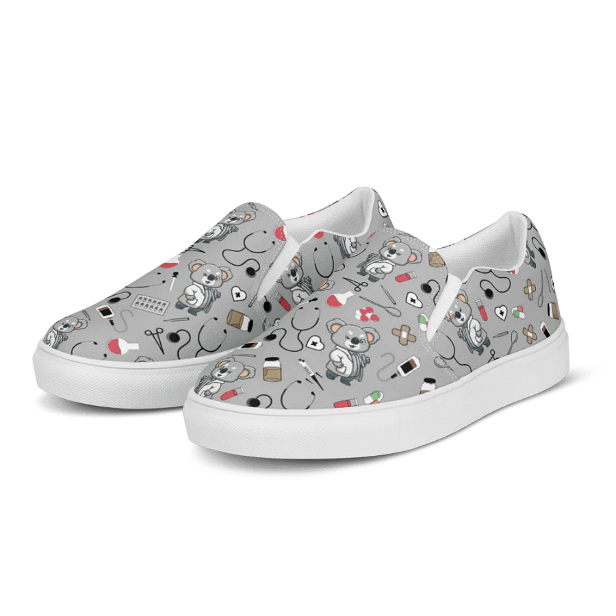 Cute Medical Koala Slip-On Canvas Shoes (Grey) product image (6)