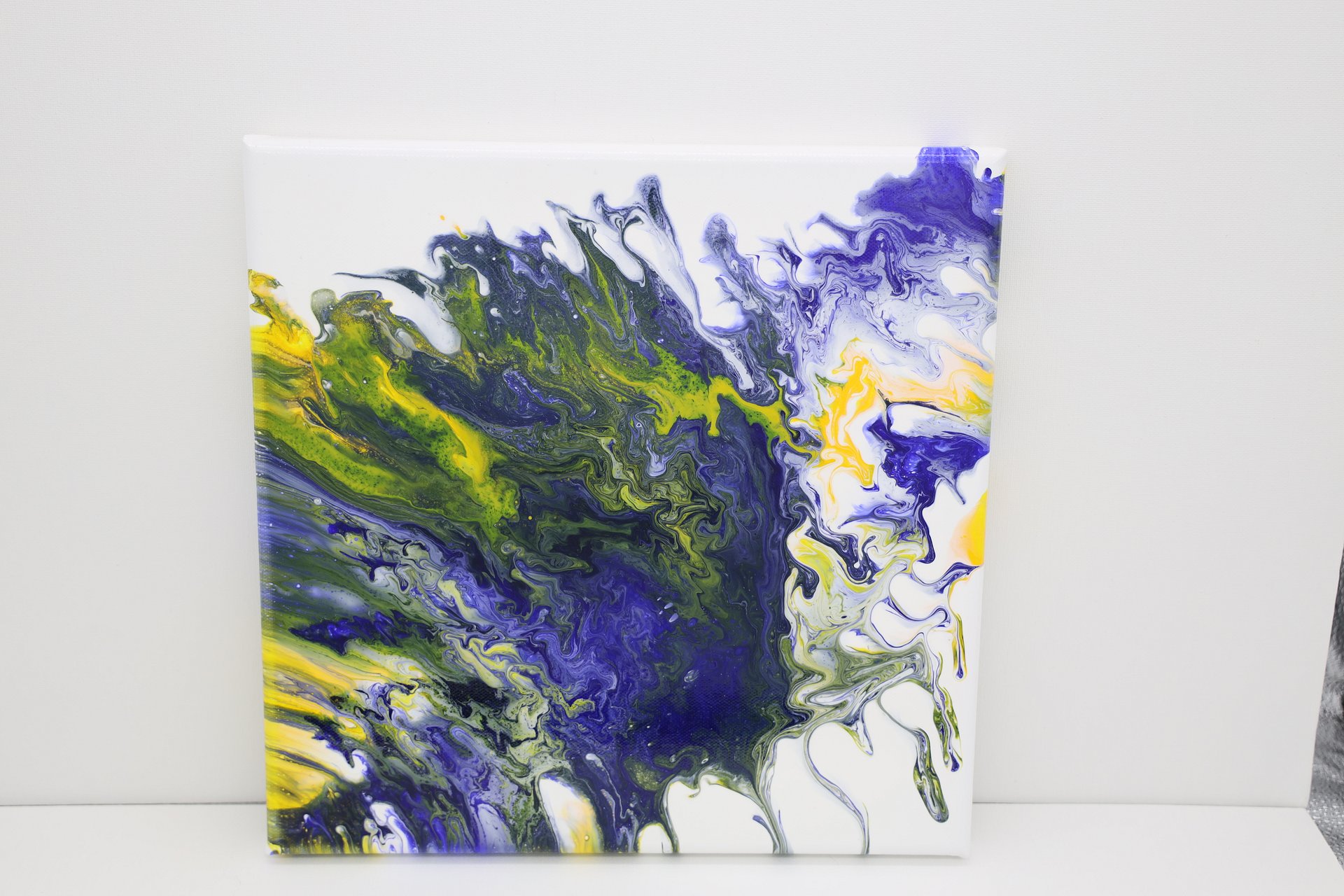 Framed Acrylic Pour Painting on 12in x 12in Canvas- Gold and Blue product image (1)