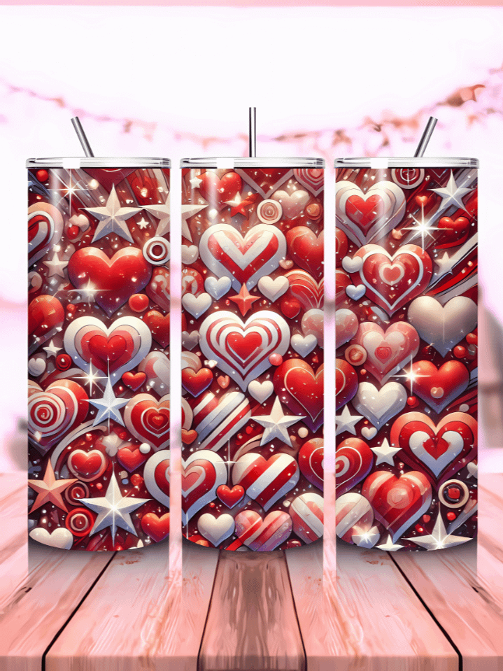 Love & Cupid Valentine Hearts 20 oz Tumbler Wrap – sublimation PNG template, perfect for Valentine’s Day designs product image (1)