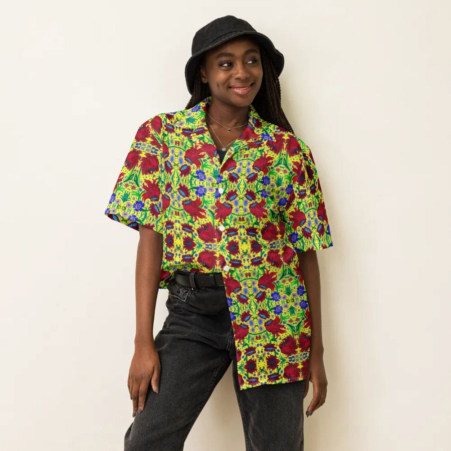 Abstract Red Flowers Unisex Hawaiian Shirt product image (5)
