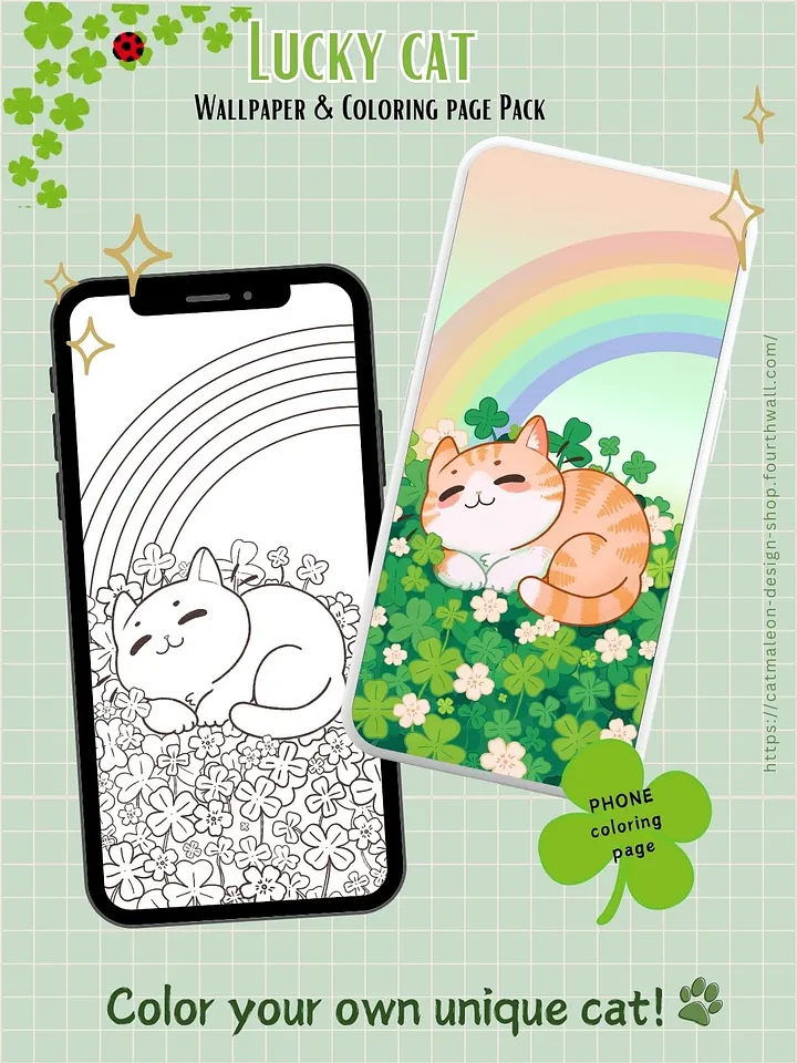 Lucky cat - St. Patrick Wallpaper set | Digital Download product image (2)