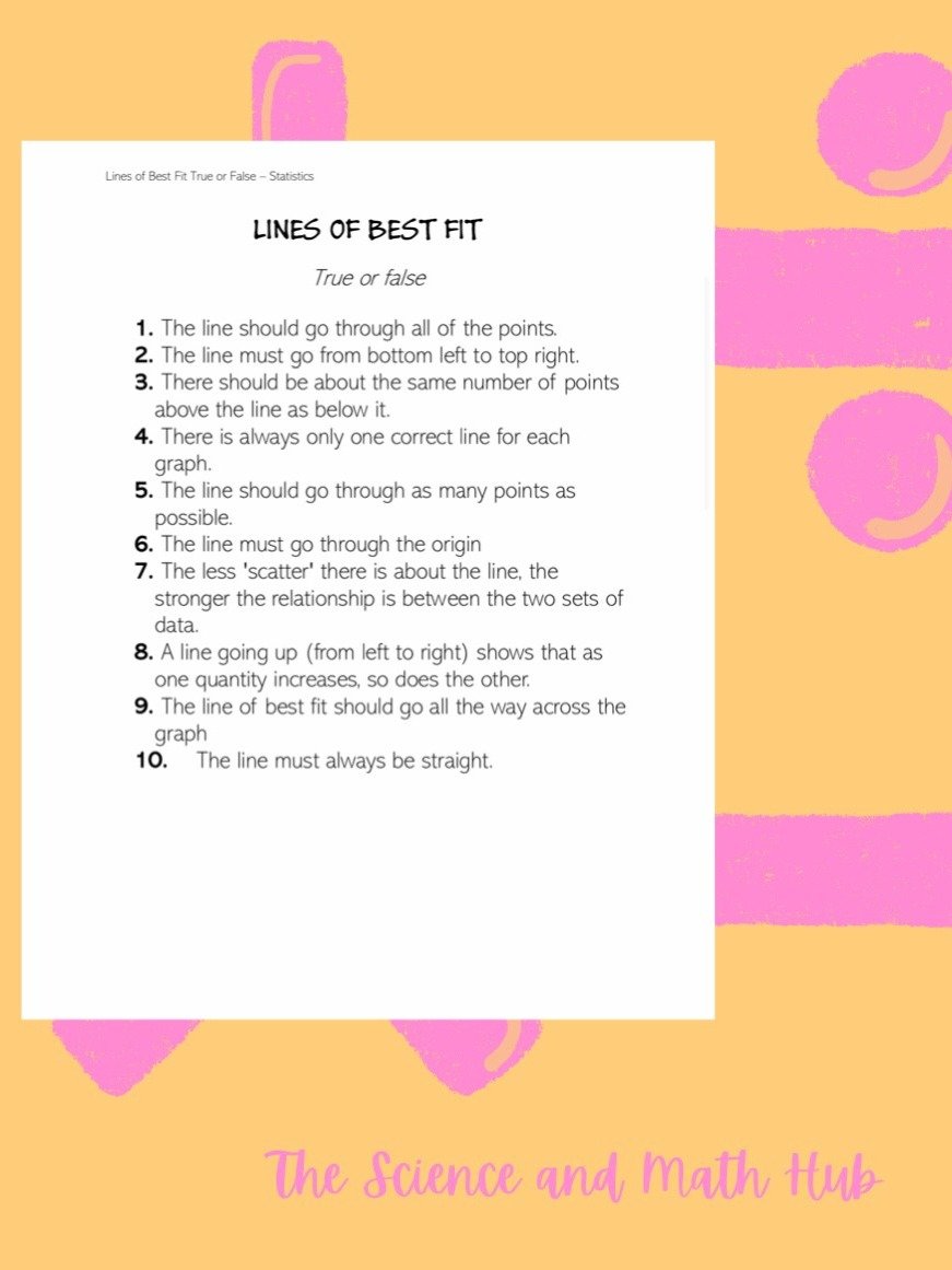 Lines of best fit - True or False Questionnaire. product image (1)