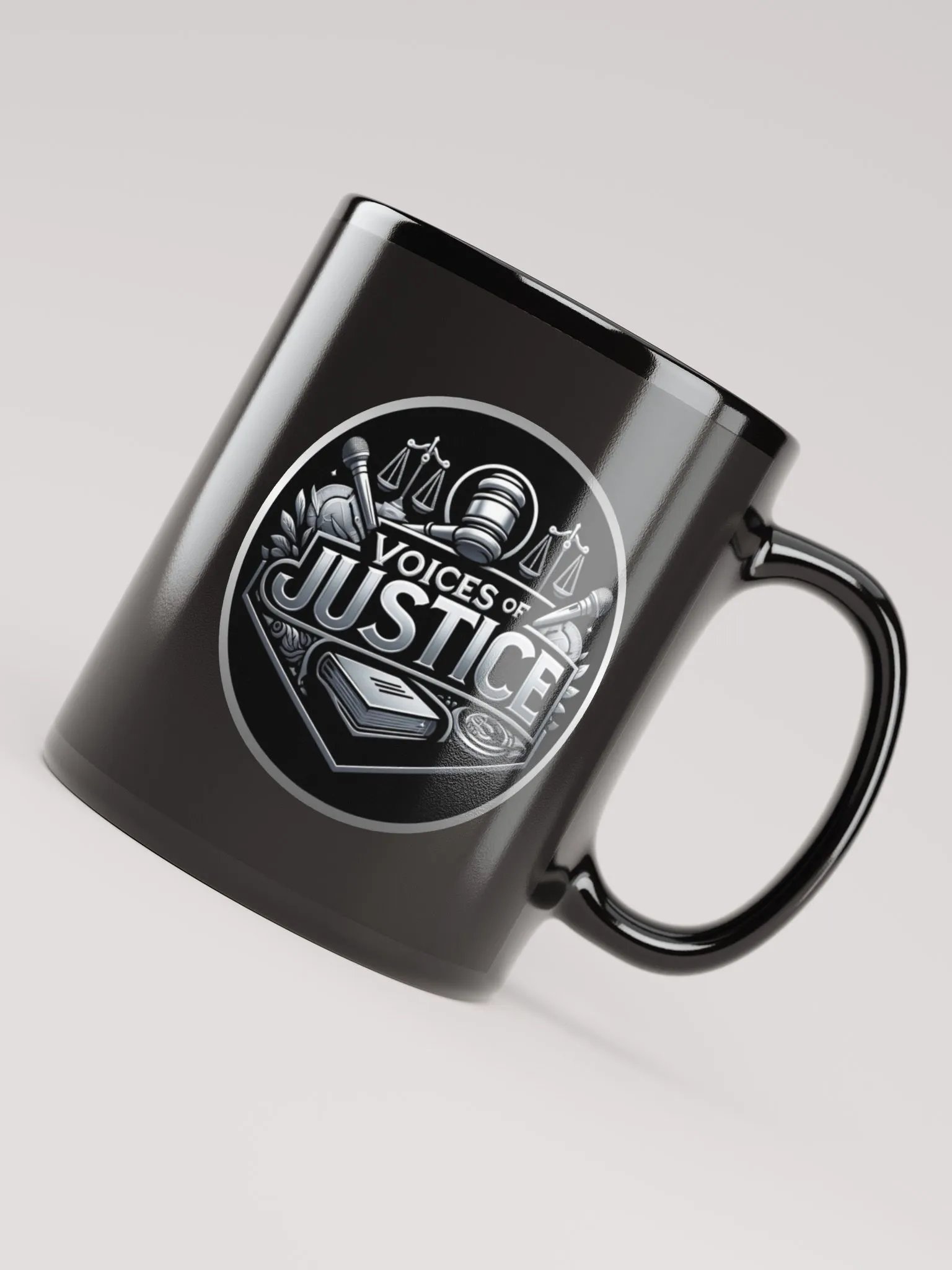 Voices of Justice Emblem Black Glossy Mug product image (4)