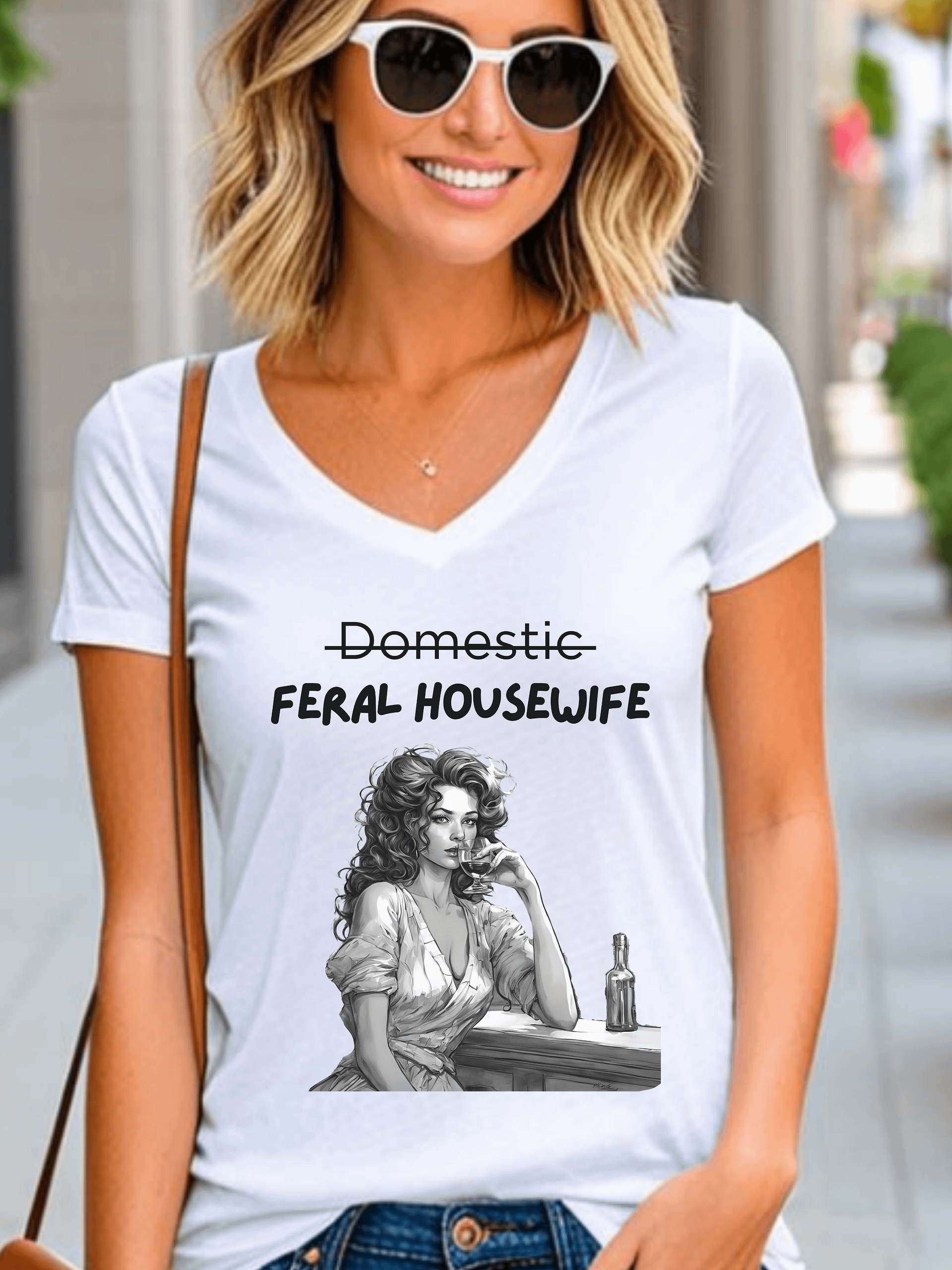 Feral Housewife T-Shirt – Funny Women's Relaxed V-Neck Tee - Sassy Vintage Style Gift for Moms & Wives product image (5)