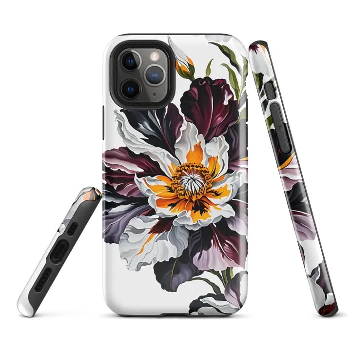 Tough Phone Case for iPhone® - Flowers in Crimson and Gray on a White Background product image (1)