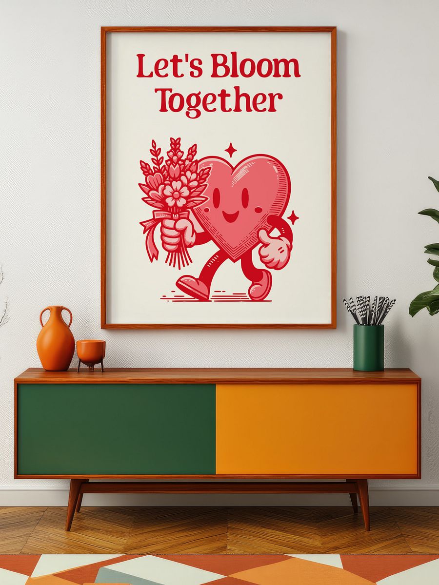 Let's Bloom Together Heart Mascot Retro Art Print product image (6)