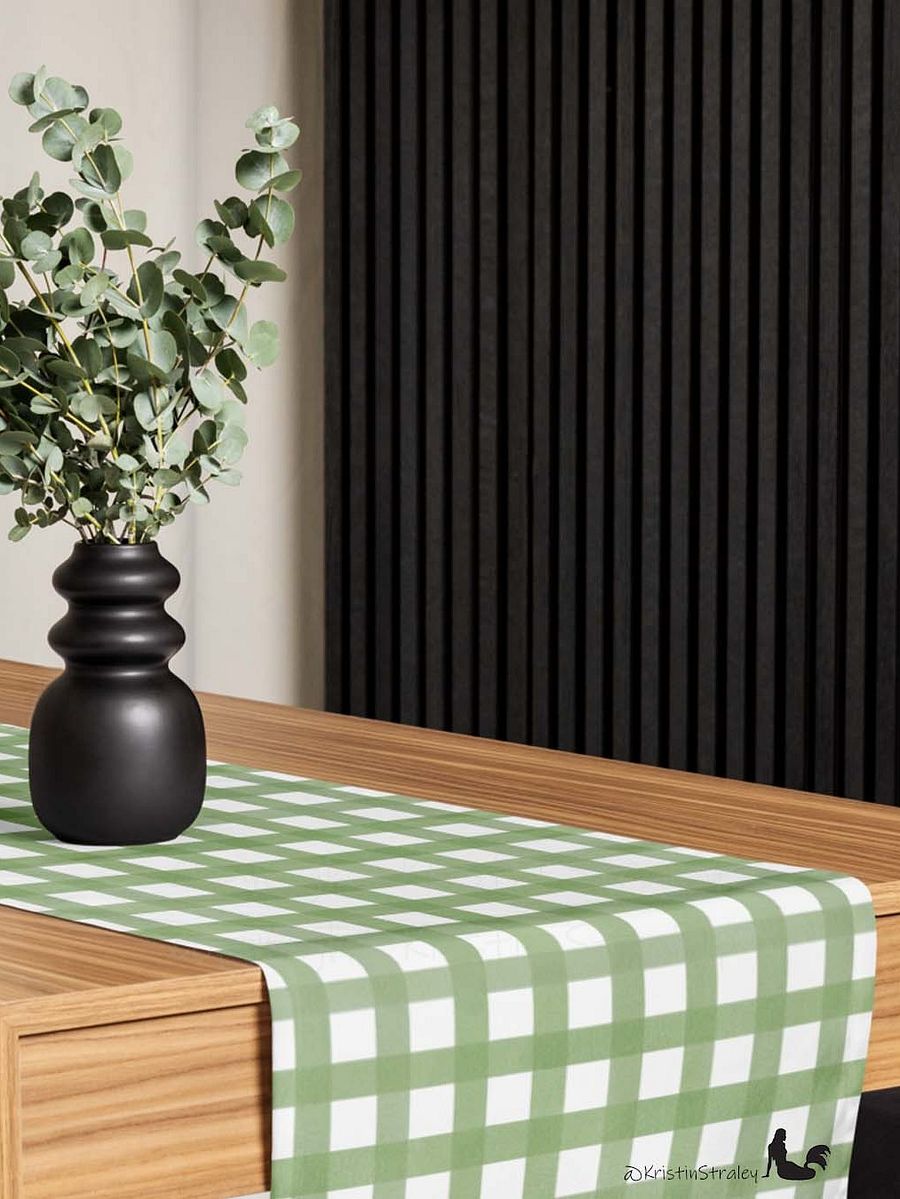 Green Gingham Checker on White Table Runner product image (8)