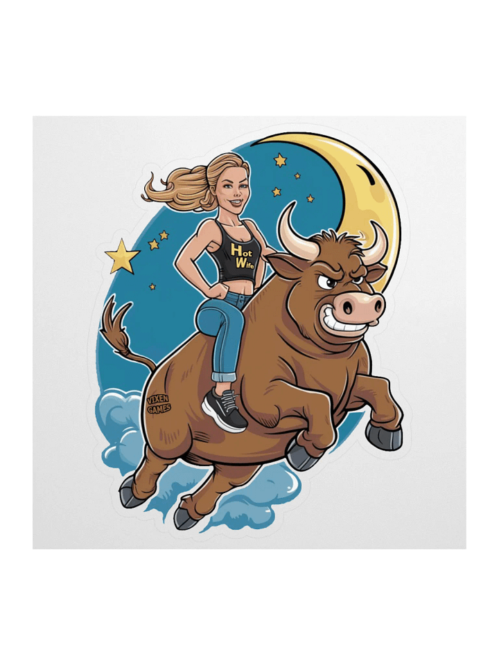Fly Me To The Moon Hotwife On A Bull Vinyl Sticker product image (1)