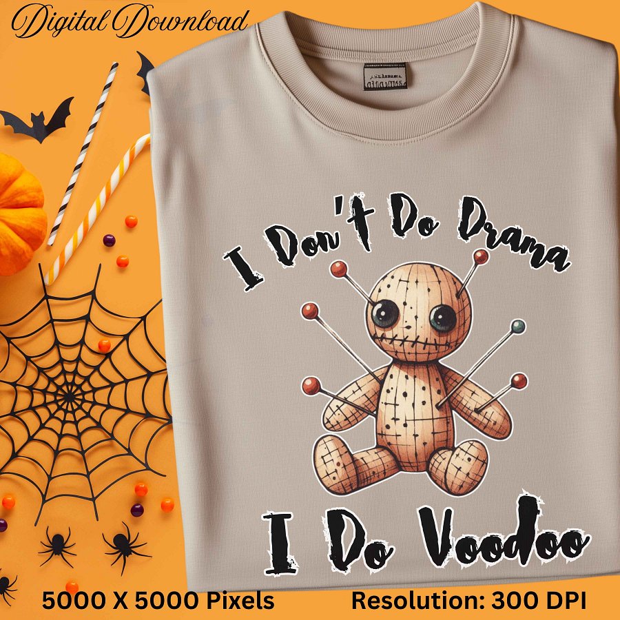 Voodoo Doll PNG, I Don’t Do Drama I Do Voodoo PNG, Voodoo Doll Digital Download, Funny Halloween Clipart, Goth Sublimation Design product image (2)