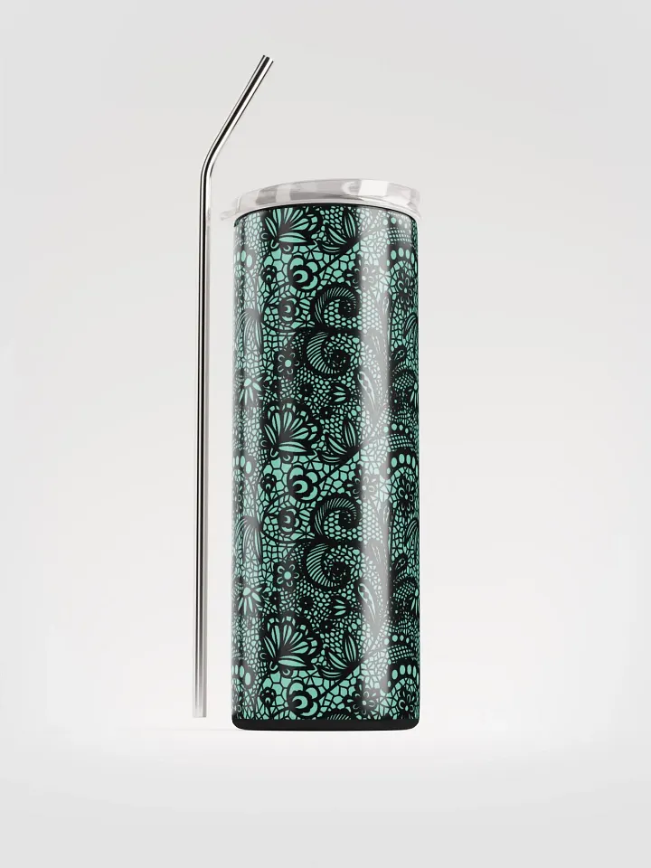 Elegant Lace-Inspired Stainless Steel Tumbler | Green & Black Design product image (1)