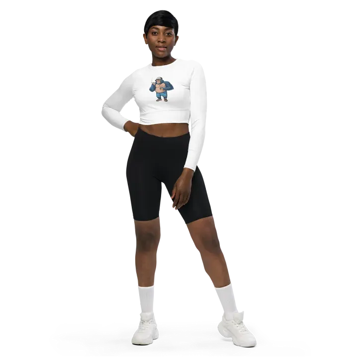 Blue Gorilla All-Over Print Recycled Long Sleeve Crop Top product image (1)