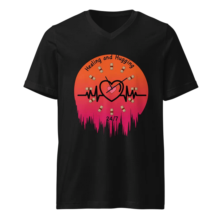 Healing and Hugging Clock Heart V-Neck Tee product image (1)