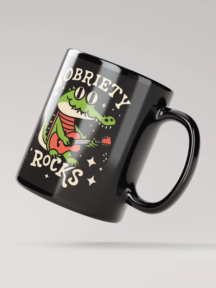 Sobriety Rocks Retro Crocodile Playing Guitar Black Mug product image (2)