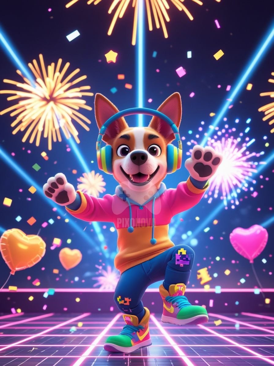 Pixel Party Parade – Track 4: Pixel Pop Fiesta (Dog Mascot Edition) | 896x1344 px | 4 Variations | PNG + PDF product image (4)