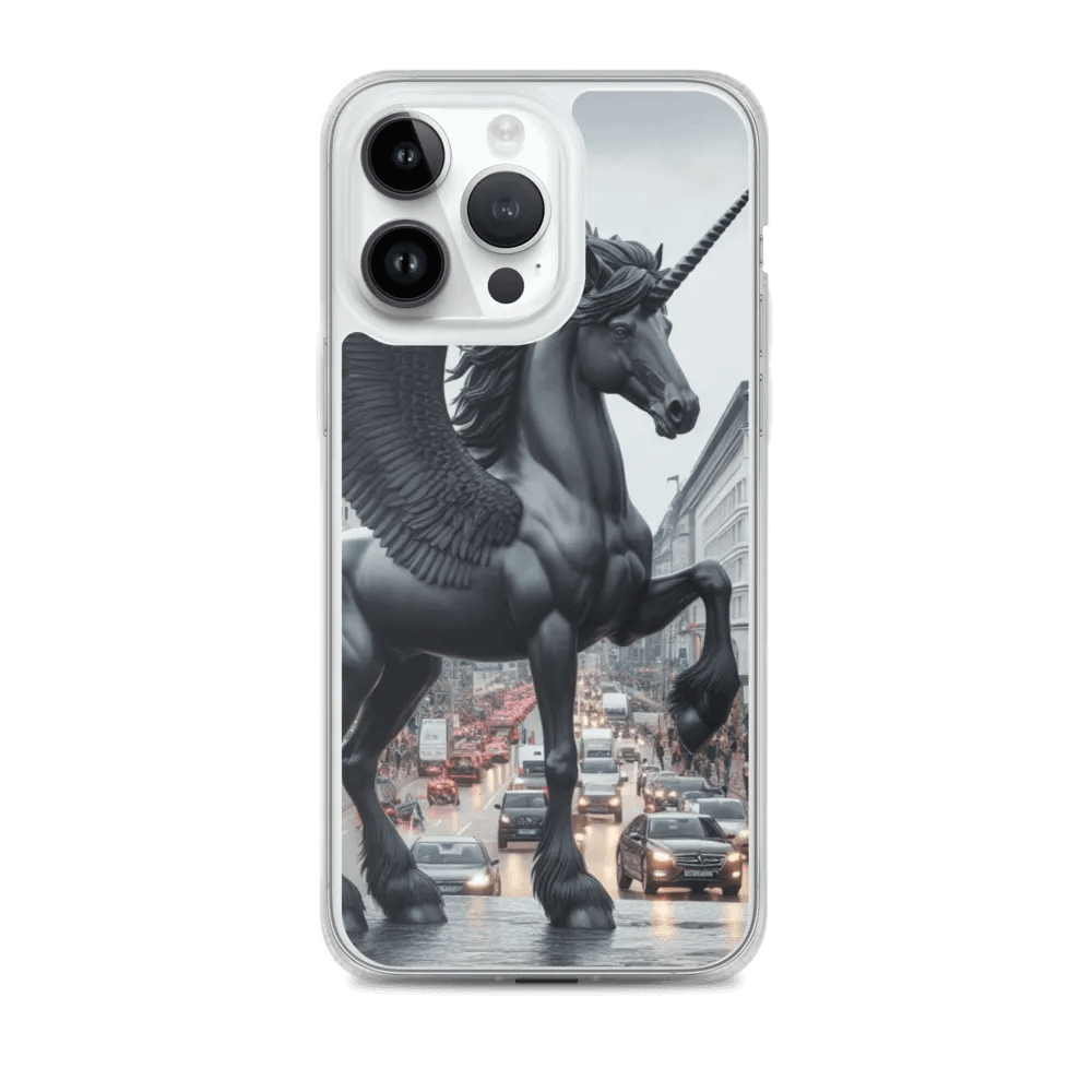 MagSafe® Clear Case for iPhone® | AI-Designed Black Winged Unicorn product image (2)