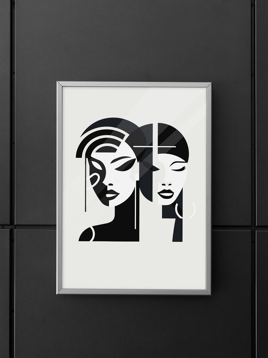 Black and White Minimalist Faces Poster, Abstract Dual Portrait Art Print, Modern Contemporary Graphic Wall Art for Stylish Decor product image (5)
