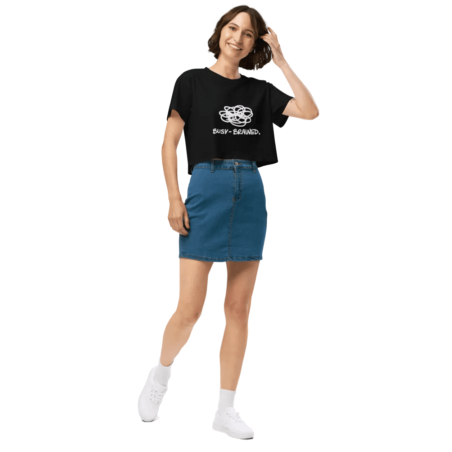 BUSY-BRAINED (white design) printed cotton crop top product image (3)