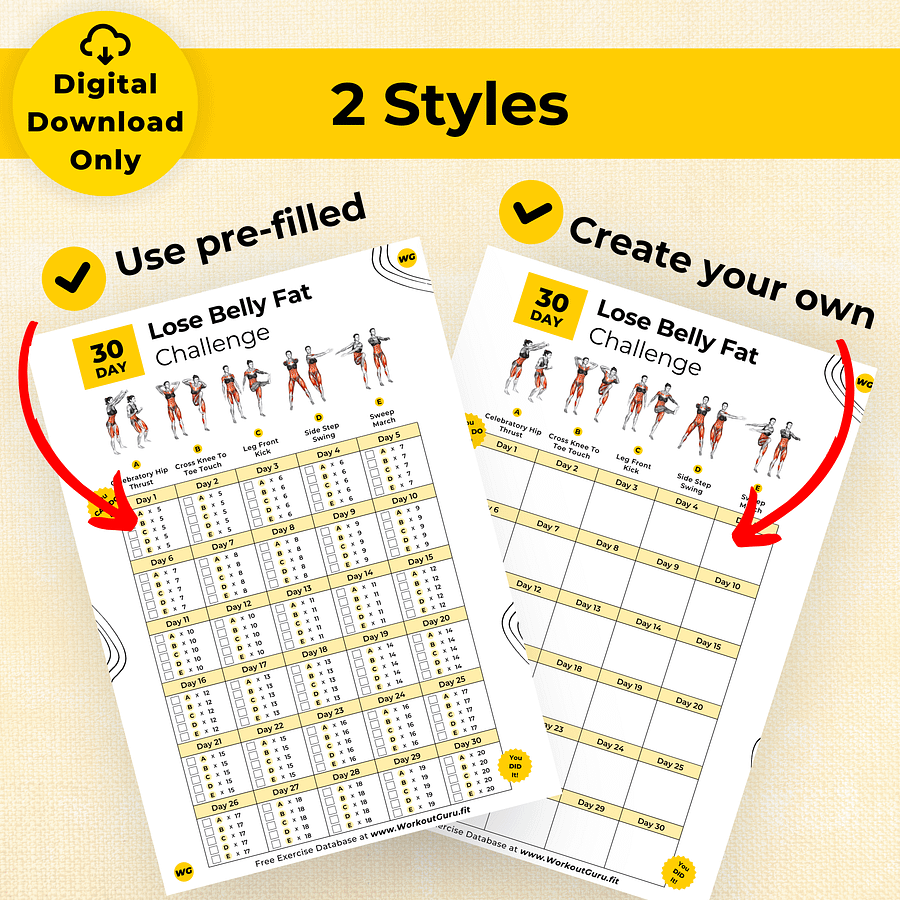 30 Day Lose Belly Fat Challenge - Printable Workout Tracker product image (3)