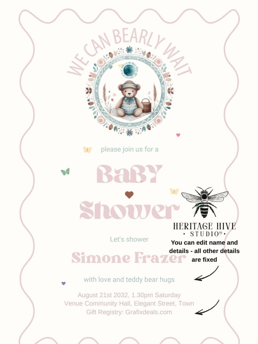 Editable Baby Shower Invitations | Edit in Canva | Instant Download Template | Teddy Bear Girls Pink product image (2)