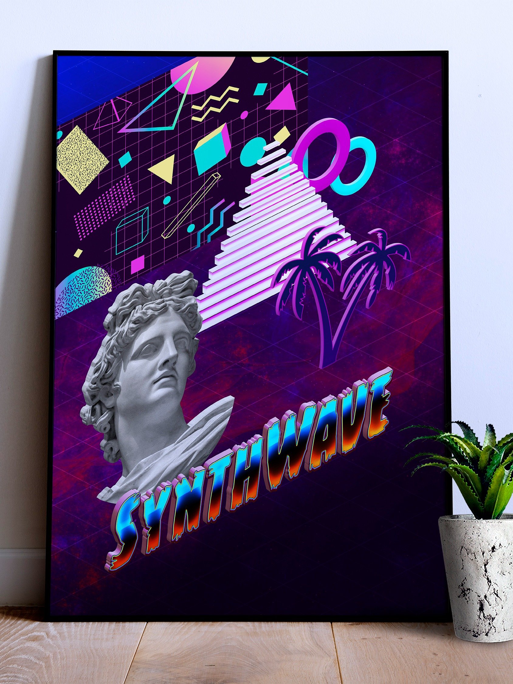 Isometric Synthwave: Apollo, pyramid [synthwave/vaporwave/cyberpunk] — synthwave aesthetic poster, retrowave poster, neon poster,1980s print product image (1)