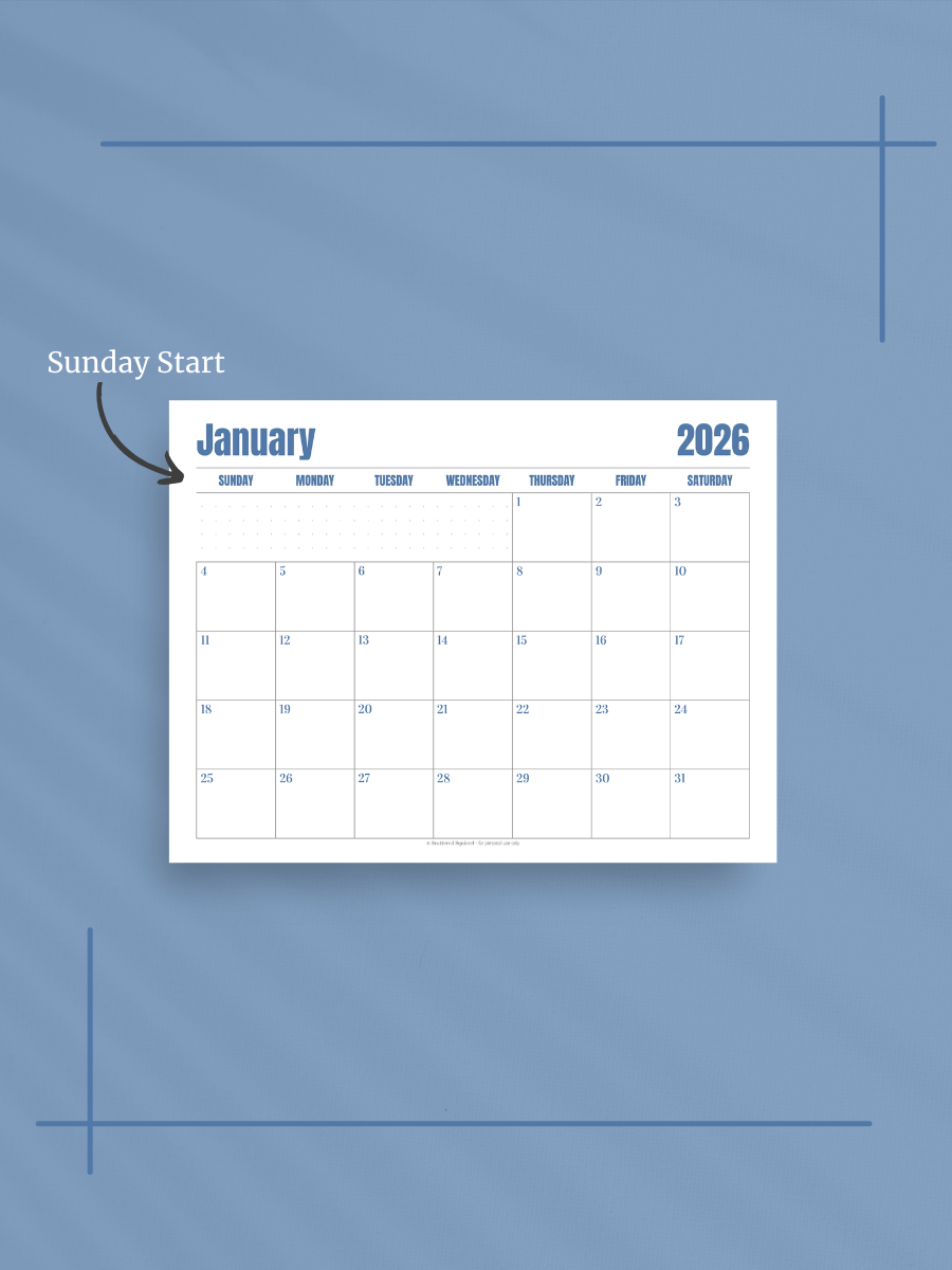 Jewel Tone Quarters 2026 Calendar - Single Page per Month, Sunday Start, Letter Size product image (2)