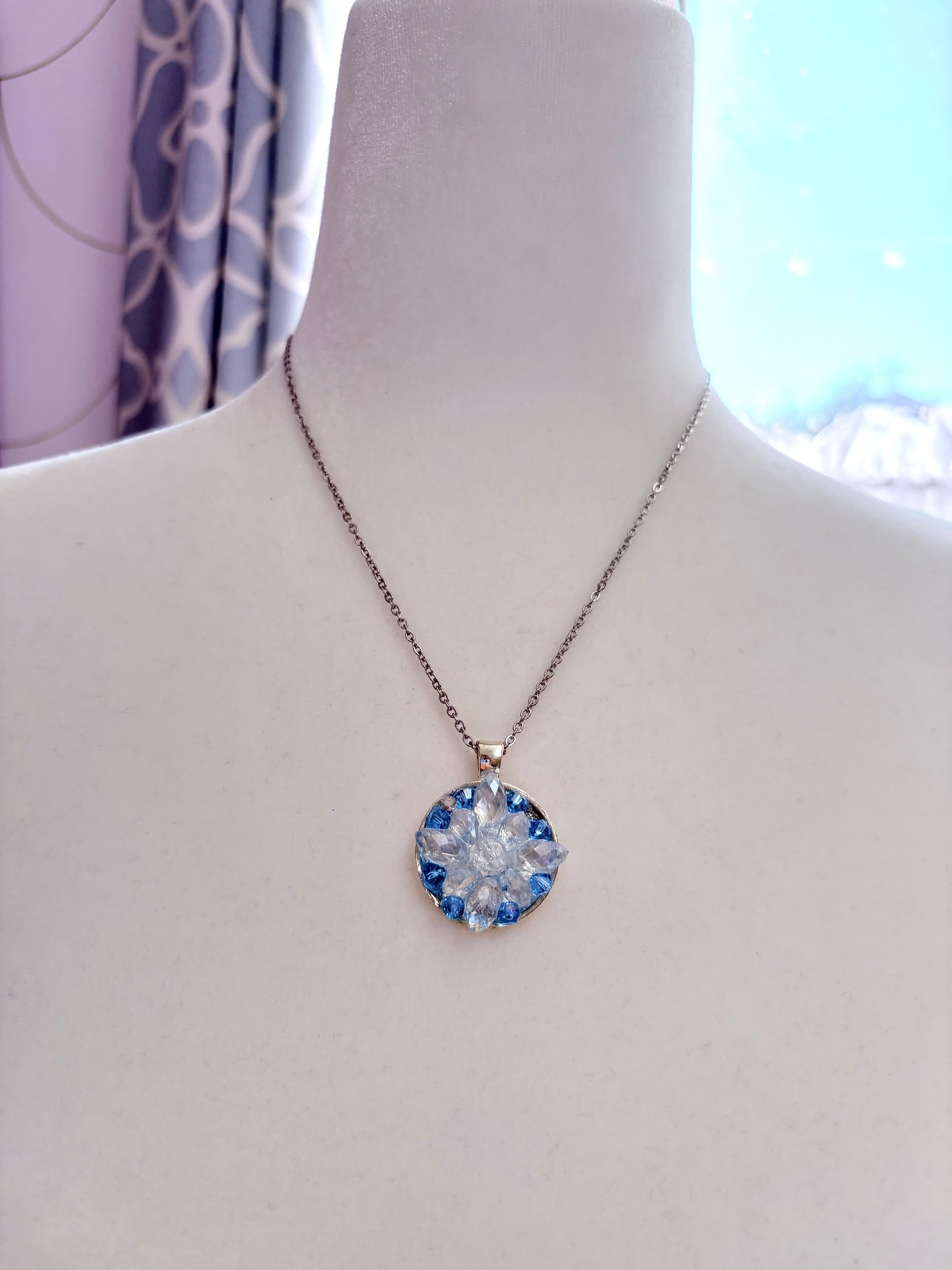 MFD-00290 | Turquoise Snow Crystal Pendant Necklace | Stainless Steel Cable Chain | Handmade Jewelry by Monique Faella Designs™ product image (3)