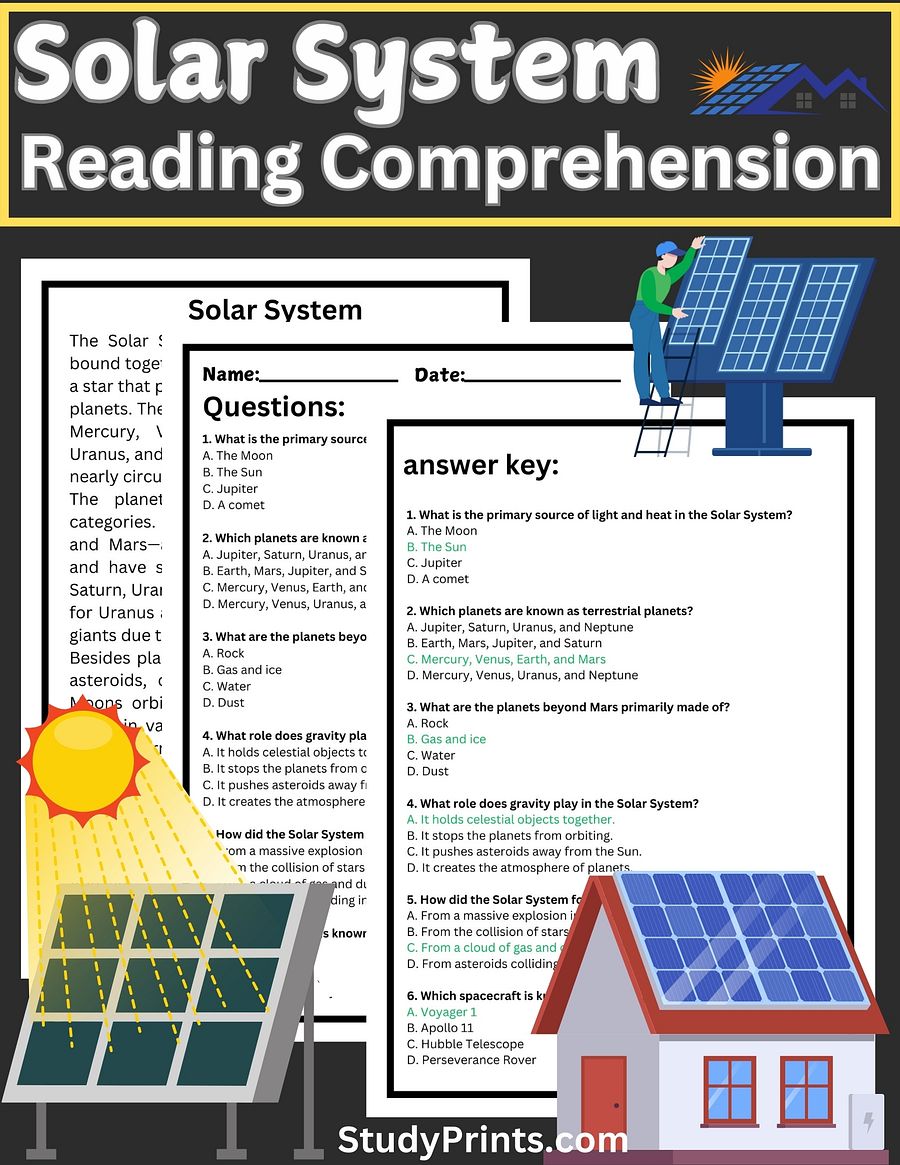 Solar System Reading Passage with Six Multiple Choice Questions product image (1)