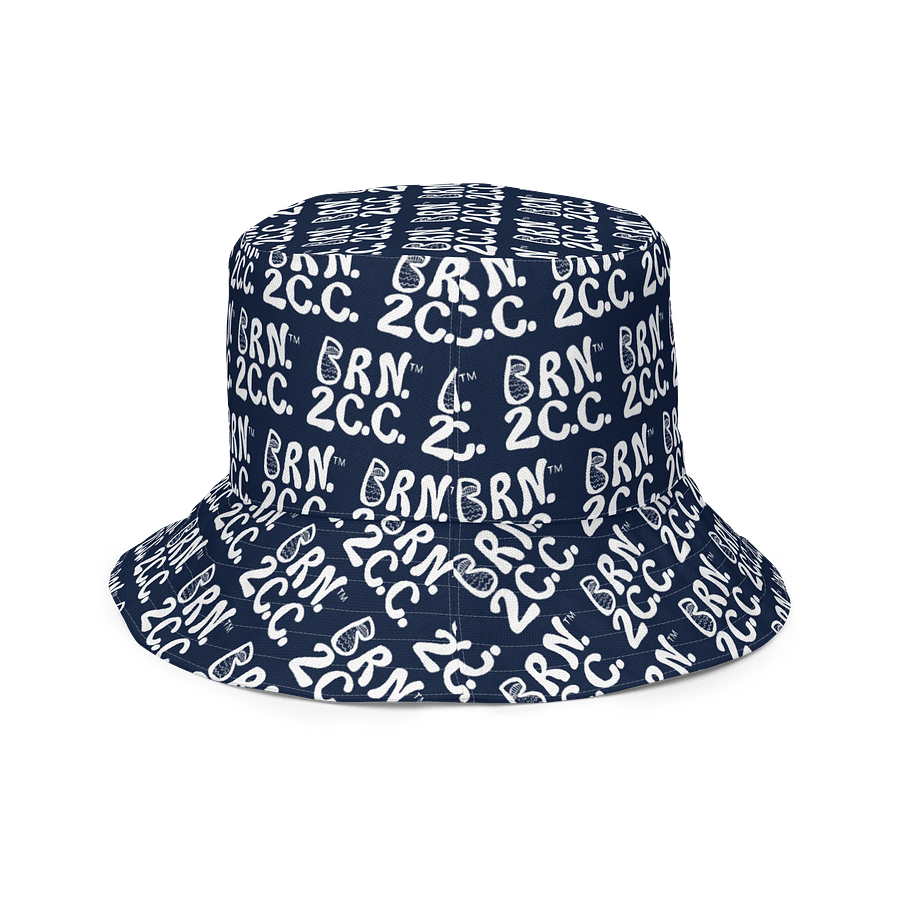 Adults Unisex | Reversible Bucket Hat | BOURNE to Cape Cod™ x BRN.2C.C.™ All-Over Logo Print | Coastal Style Sun Hat | Navy Blue & White product image (4)