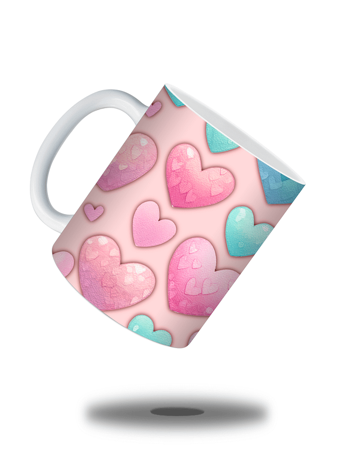 (Pink) Colorful Hearts 11oz Coffee Mug – Cute and Romantic Love-Themed Ceramic Cup – Perfect for Valentine's Day, Anniversaries, or Daily Use product image (2)