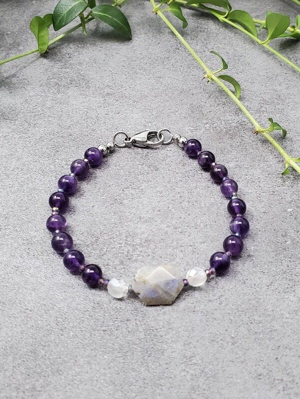 Cosmic Shift Bracelet – Amethyst & Labradorite Spiritual Transformation & Protection Jewelry product image (1)