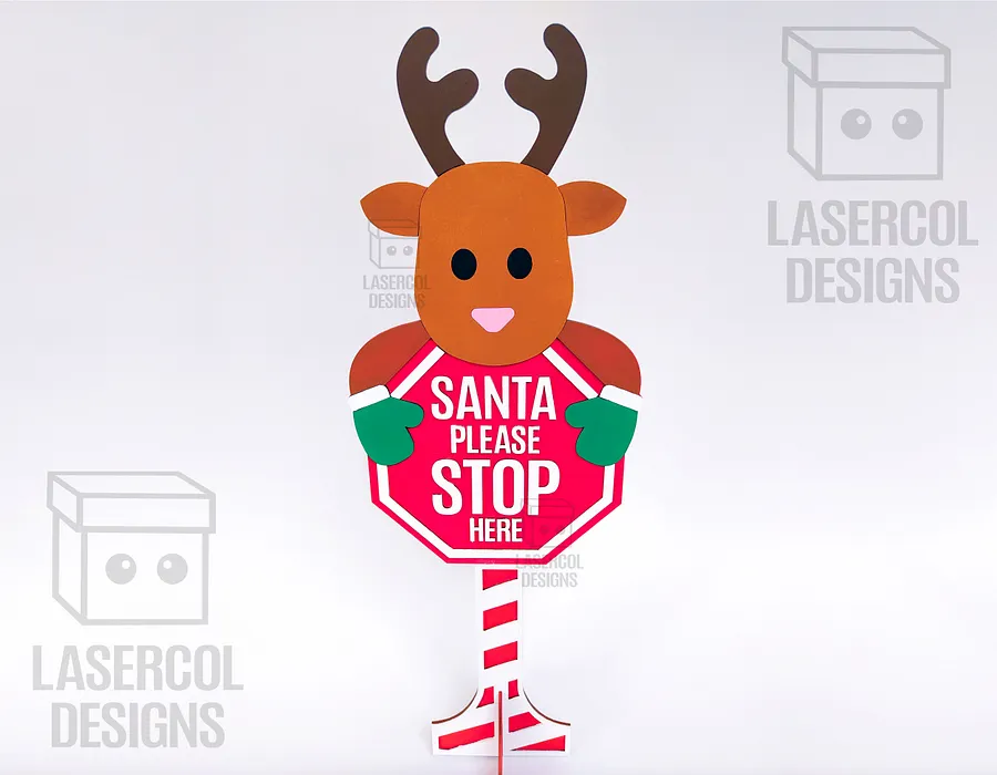 Santa Please Stop Here Sign (Reindeer) - Laser Cut Files product image (2)